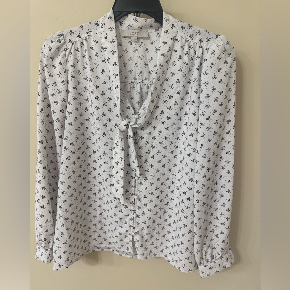 LOFT White and Black Floral Blouse
